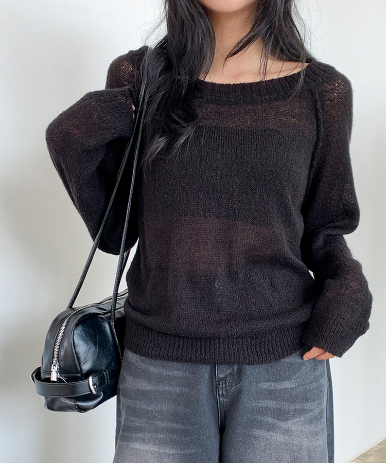 シンプルボートネックニット(7color) BLACK