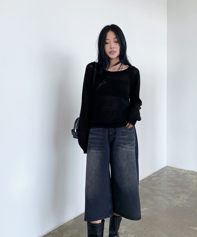 シンプルボートネックニット(7color) BLACK