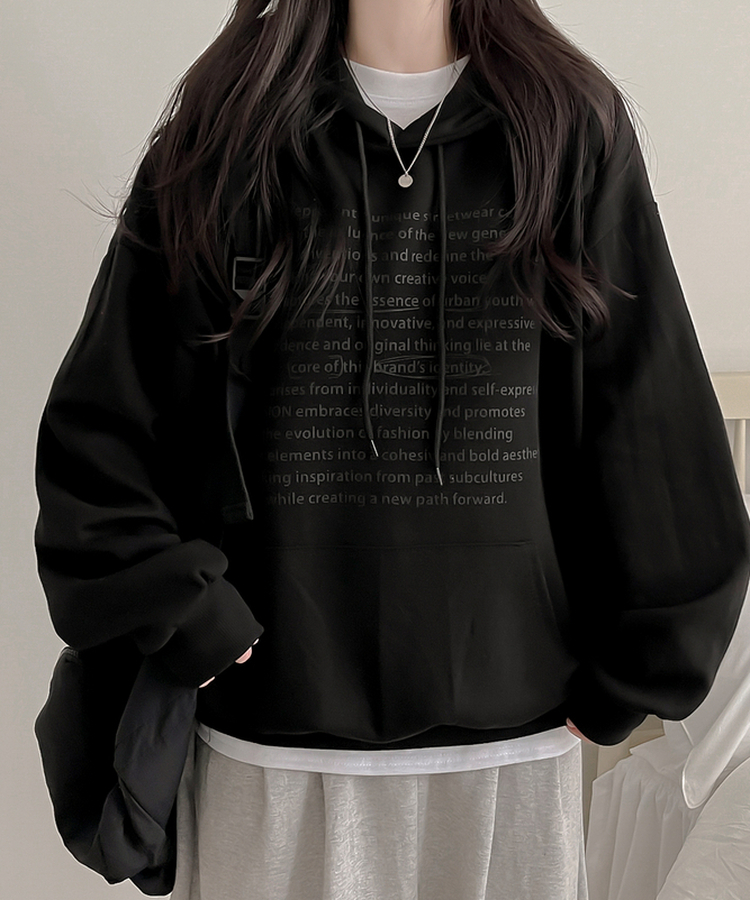 オーバーフィットポケットフードトレーナー BLACK