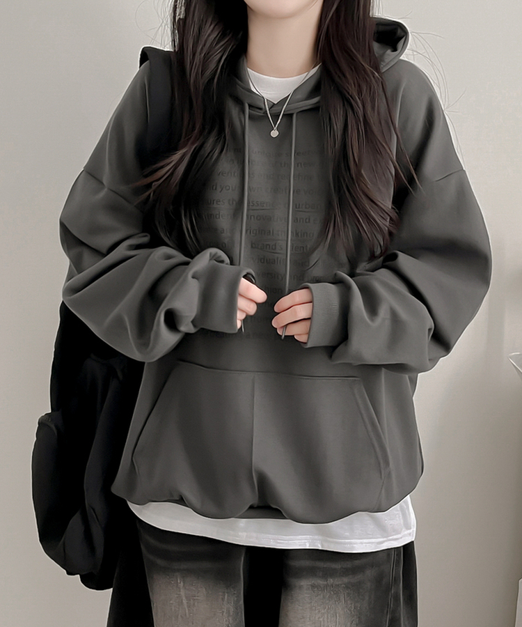 オーバーフィットポケットフードトレーナー CHARCOAL