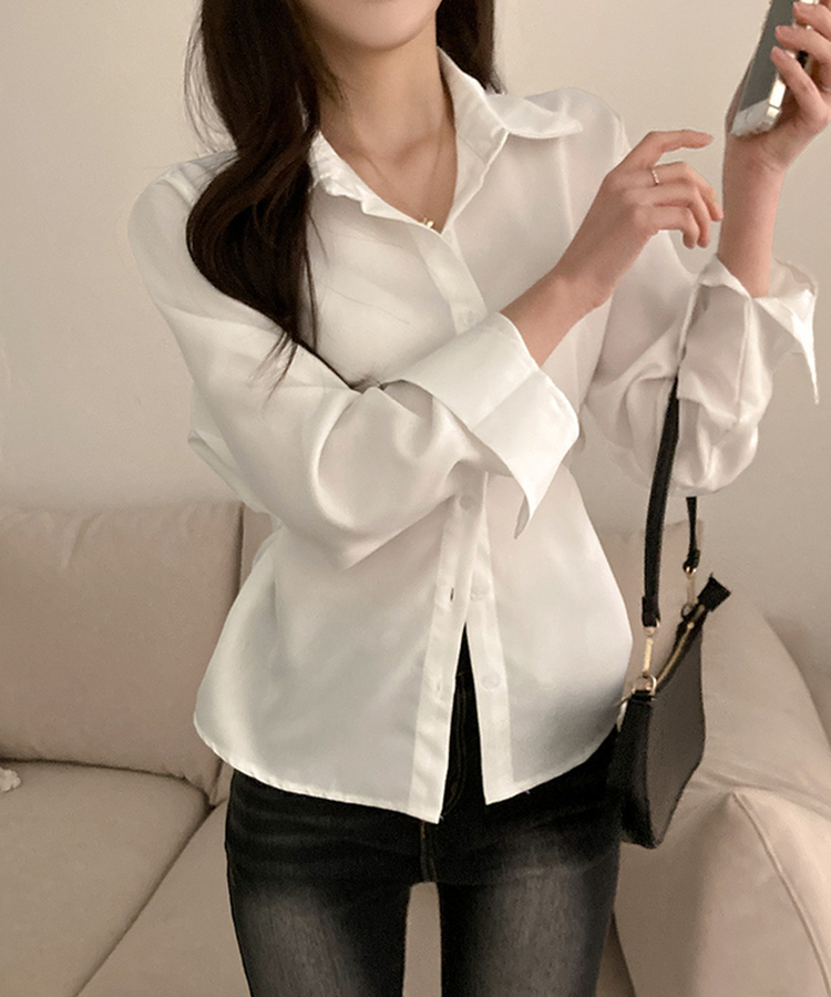 아연 사이드 스냅 허리잘록 여리핏 셔츠 화이트