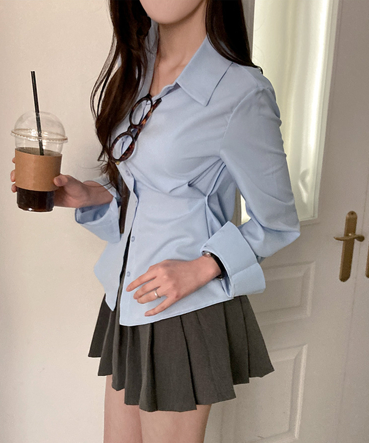 아연 사이드 스냅 허리잘록 여리핏 셔츠 소라