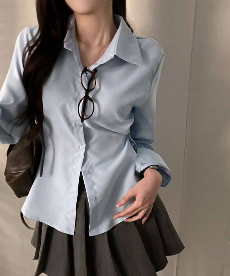 아연 사이드 스냅 허리잘록 여리핏 셔츠 소라