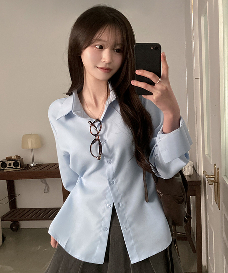 아연 사이드 스냅 허리잘록 여리핏 셔츠 소라