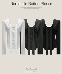 リボンタイスリムボタンブラウス