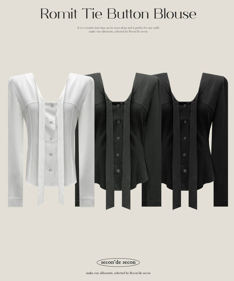 リボンタイスリムボタンブラウス