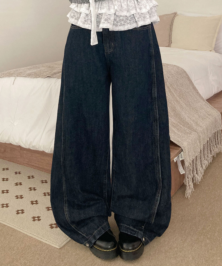 단독특가 레든 버튼비죠 사이드절개 와이드 데님 롱 와이드 팬츠 그레이시진청