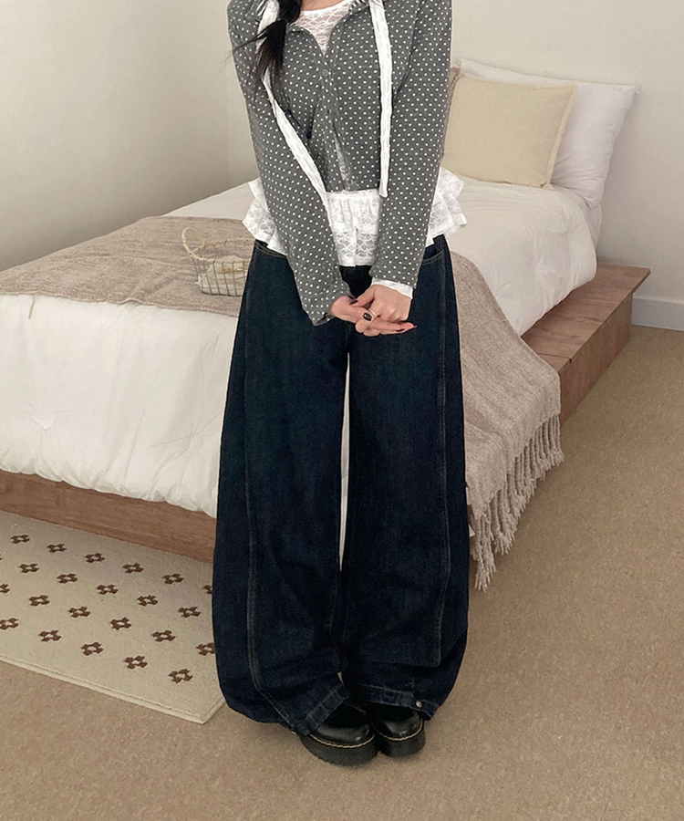 단독특가 레든 버튼비죠 사이드절개 와이드 데님 롱 와이드 팬츠 그레이시진청