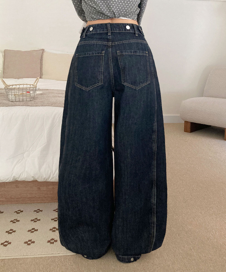 단독특가 레든 버튼비죠 사이드절개 와이드 데님 롱 와이드 팬츠 그레이시진청
