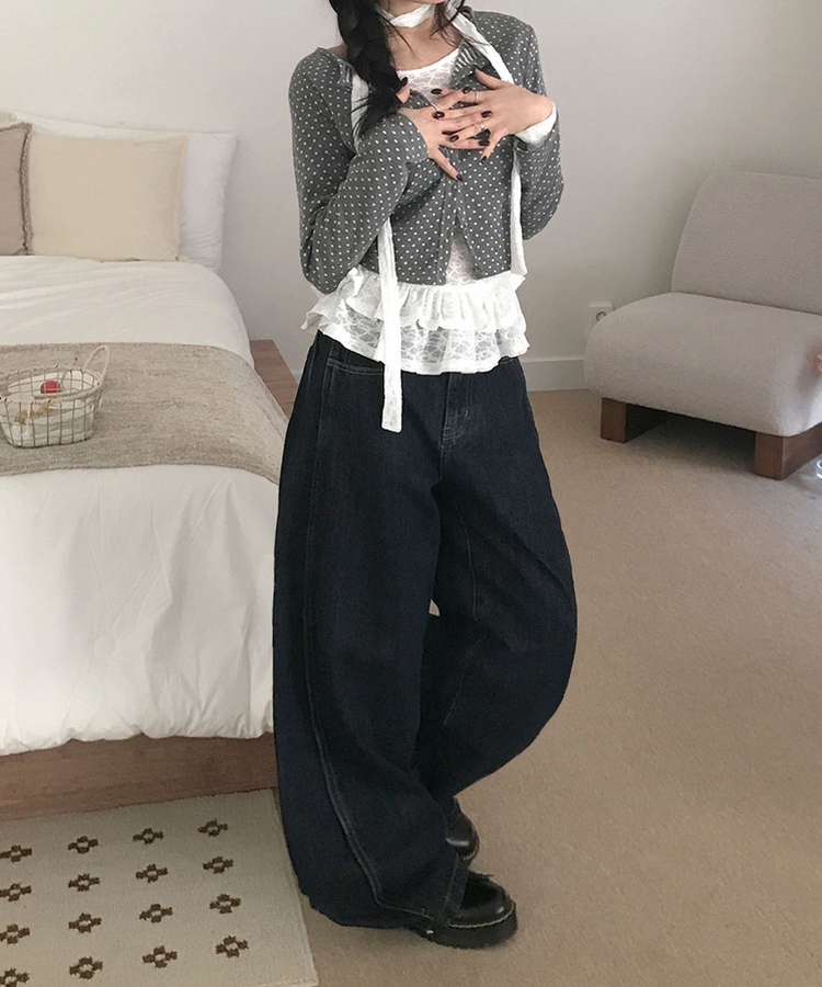 단독특가 레든 버튼비죠 사이드절개 와이드 데님 롱 와이드 팬츠 그레이시진청