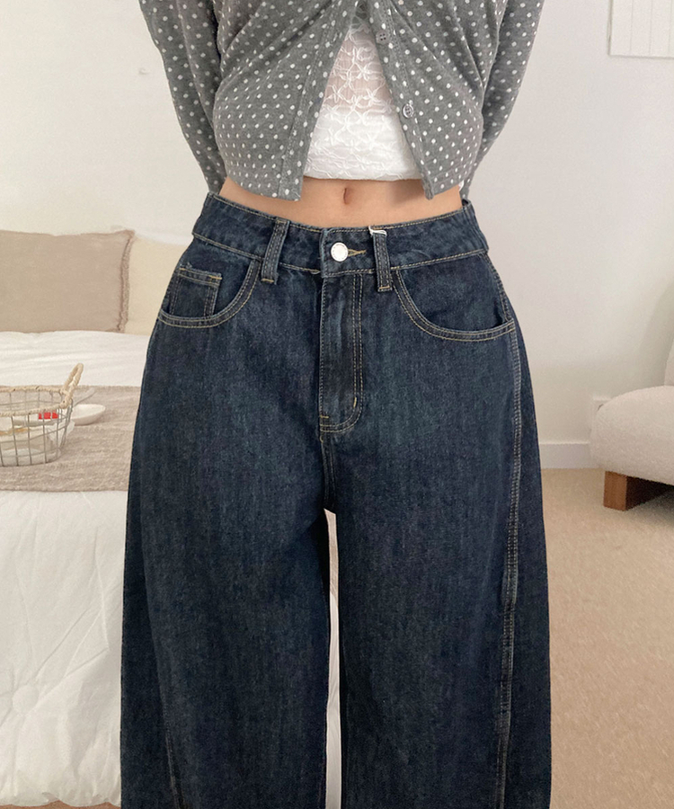 단독특가 레든 버튼비죠 사이드절개 와이드 데님 롱 와이드 팬츠 그레이시진청