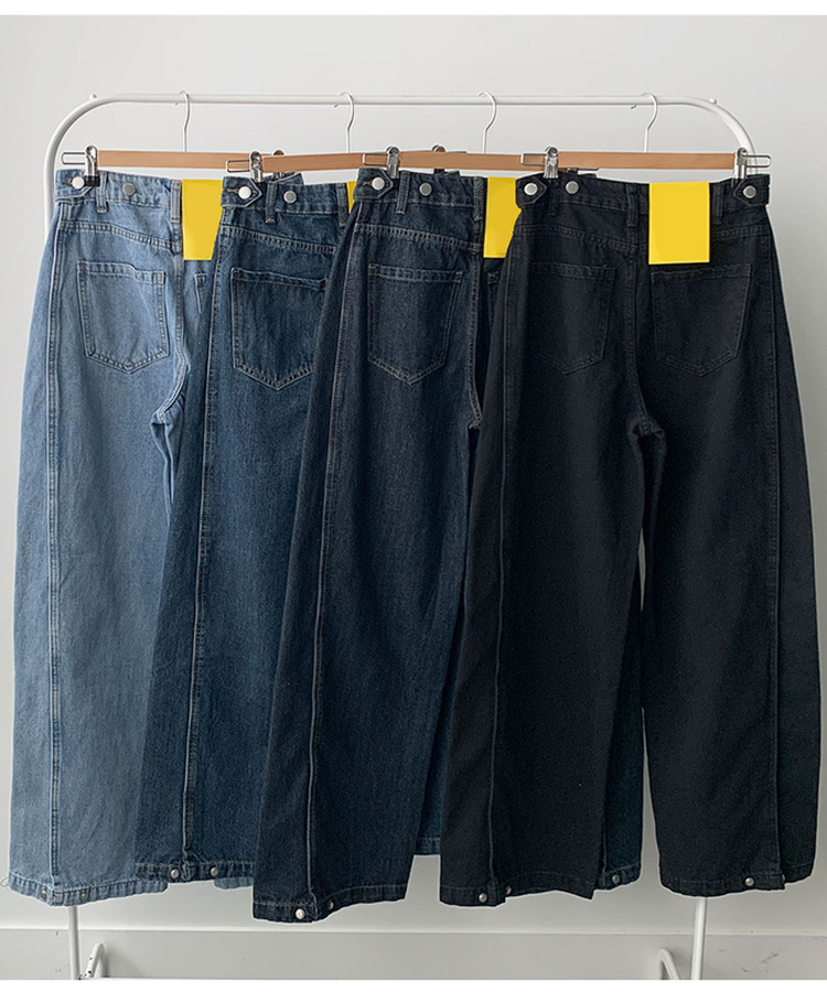 단독특가 레든 버튼비죠 사이드절개 와이드 데님 롱 와이드 팬츠