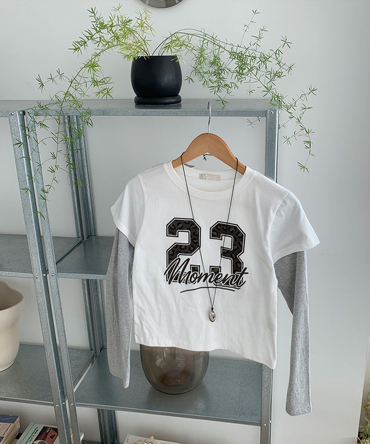 일체형 다일 호피 넘버 나염 레이어드 단가라 긴팔 티셔츠