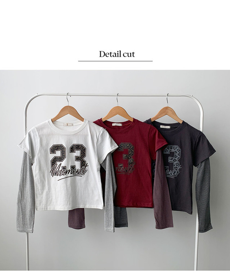 일체형 다일 호피 넘버 나염 레이어드 단가라 긴팔 티셔츠