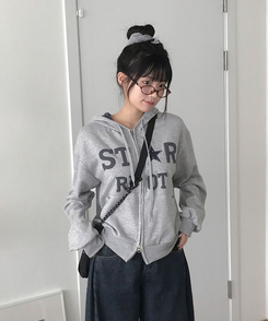 スタッズポケットドットフードジップアップ MELANGE