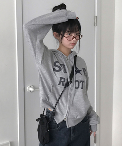 スタッズポケットドットフードジップアップ MELANGE