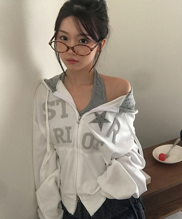 スタッズポケットドットフードジップアップ IVORY