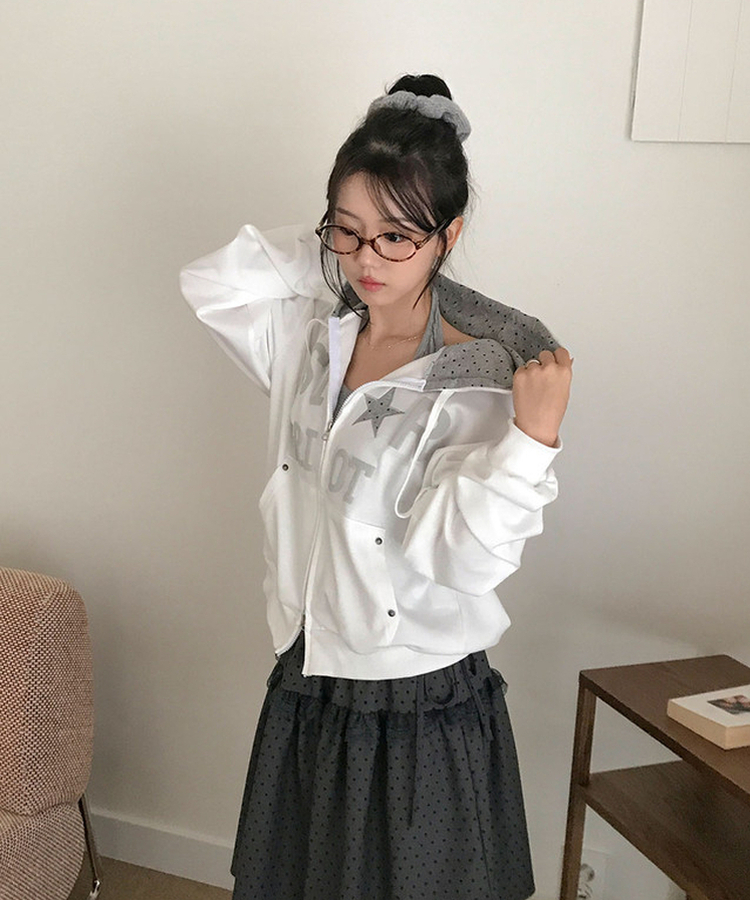 スタッズポケットドットフードジップアップ IVORY