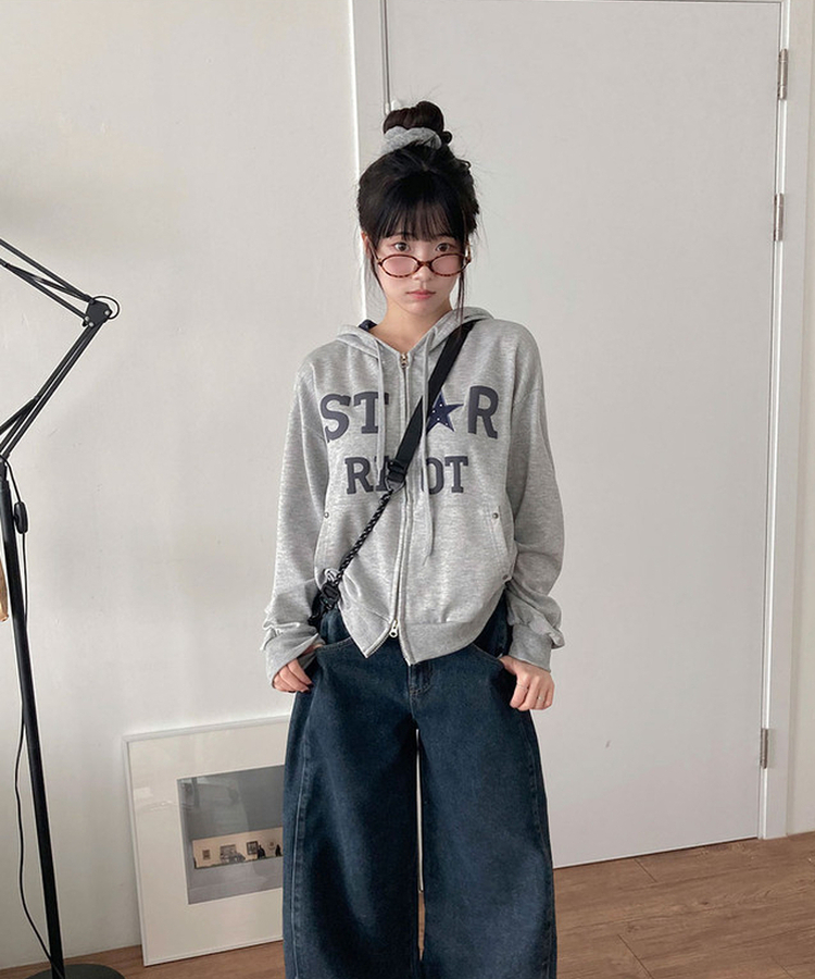 スタッズポケットドットフードジップアップ MELANGE