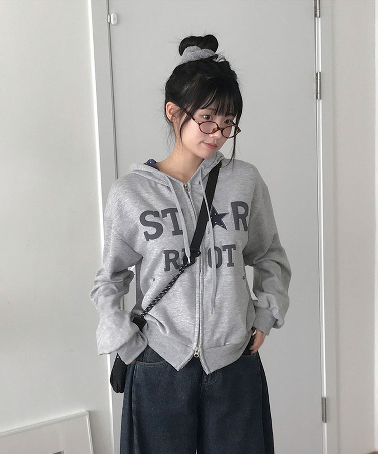 スタッズポケットドットフードジップアップ MELANGE