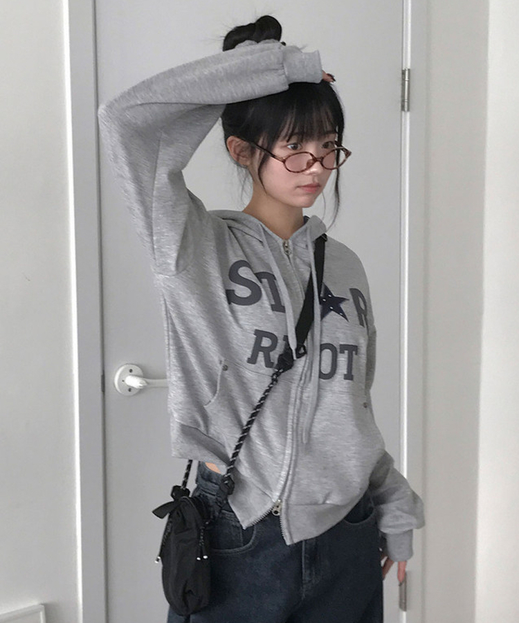 スタッズポケットドットフードジップアップ MELANGE