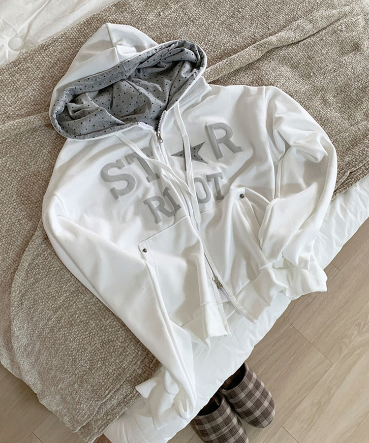 スタッズポケットドットフードジップアップ