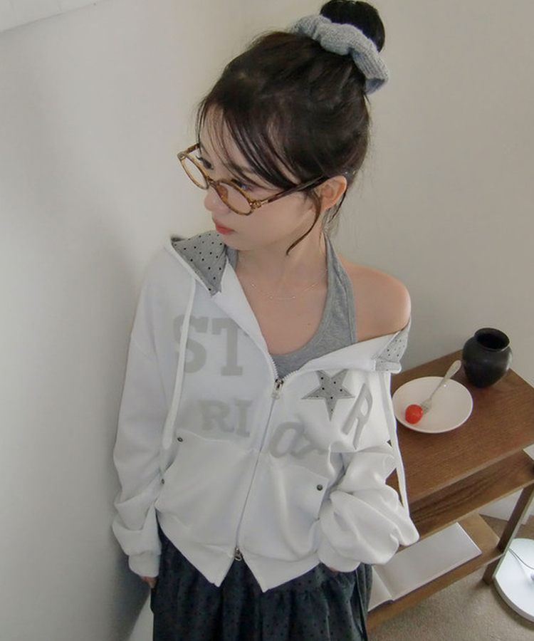 スタッズポケットドットフードジップアップ IVORY