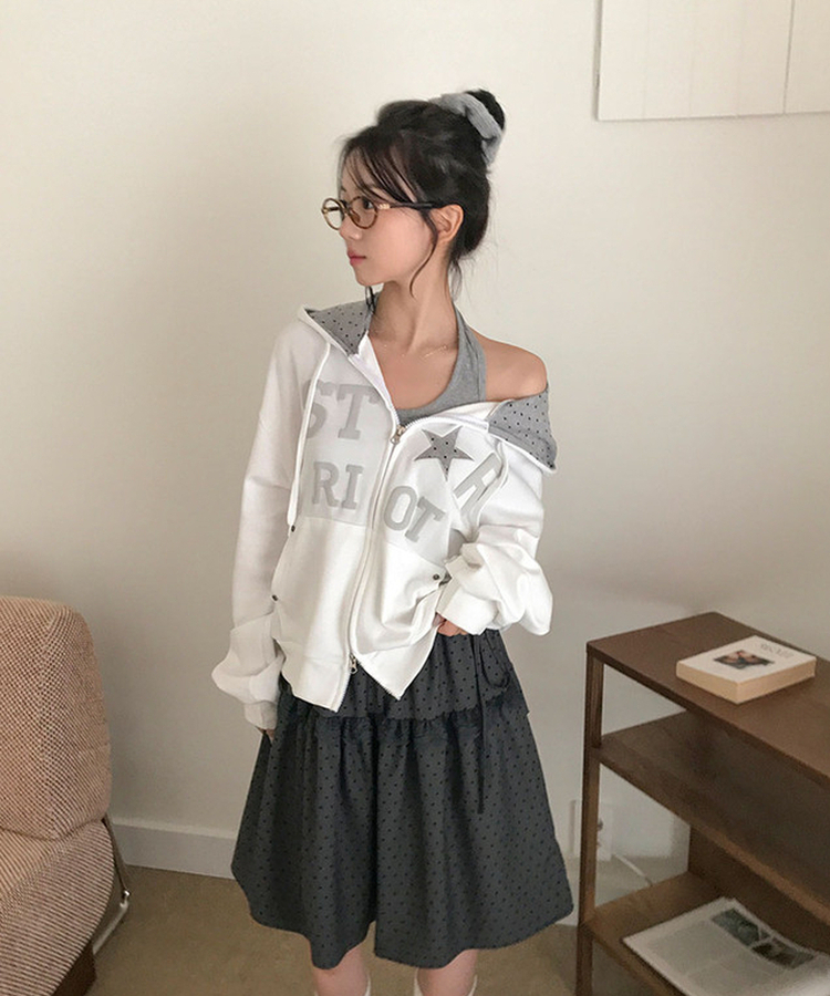 スタッズポケットドットフードジップアップ IVORY