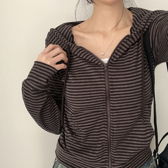 クロップドボーダージップアップ BROWN