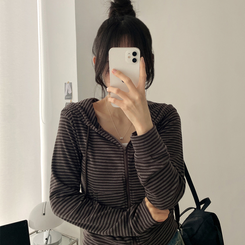 クロップドボーダージップアップ BROWN