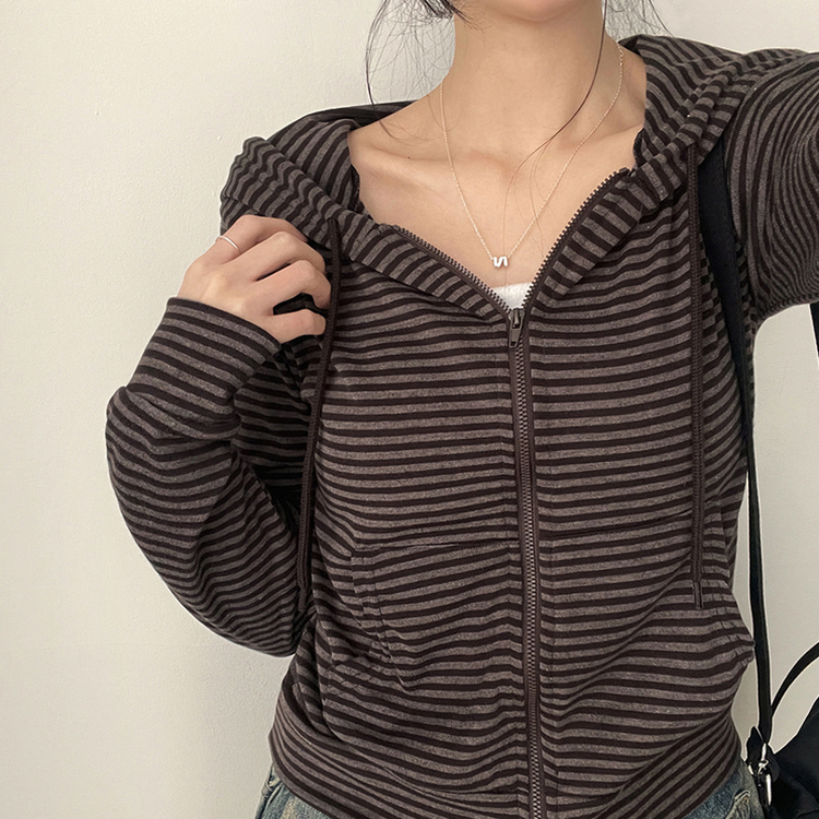 クロップドボーダージップアップ BROWN