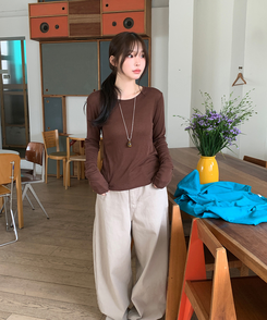 デイリーラウンド長袖Tシャツ(9color) BROWN