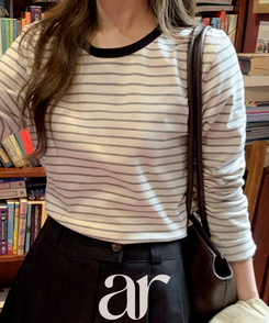 (MADE／コットン30番手／ポイントカラーティー)   Petite Note No.25 配色ストライプ 長袖Tシャツ   BLACK