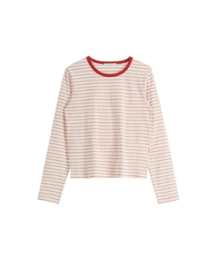 (MADE／コットン30番手／ポイントカラーティー)   Petite Note No.25 配色ストライプ 長袖Tシャツ