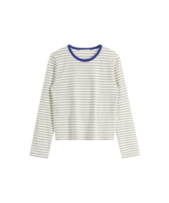 (MADE／コットン30番手／ポイントカラーティー)   Petite Note No.25 配色ストライプ 長袖Tシャツ