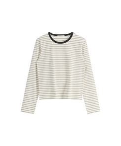 (MADE／コットン30番手／ポイントカラーティー)   Petite Note No.25 配色ストライプ 長袖Tシャツ