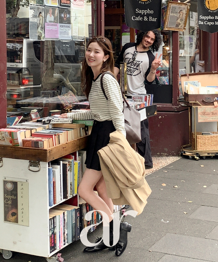 (MADE／コットン30番手／ポイントカラーティー)   Petite Note No.25 配色ストライプ 長袖Tシャツ   BLACK