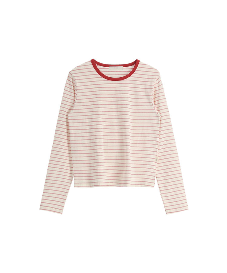 (MADE／コットン30番手／ポイントカラーティー)   Petite Note No.25 配色ストライプ 長袖Tシャツ