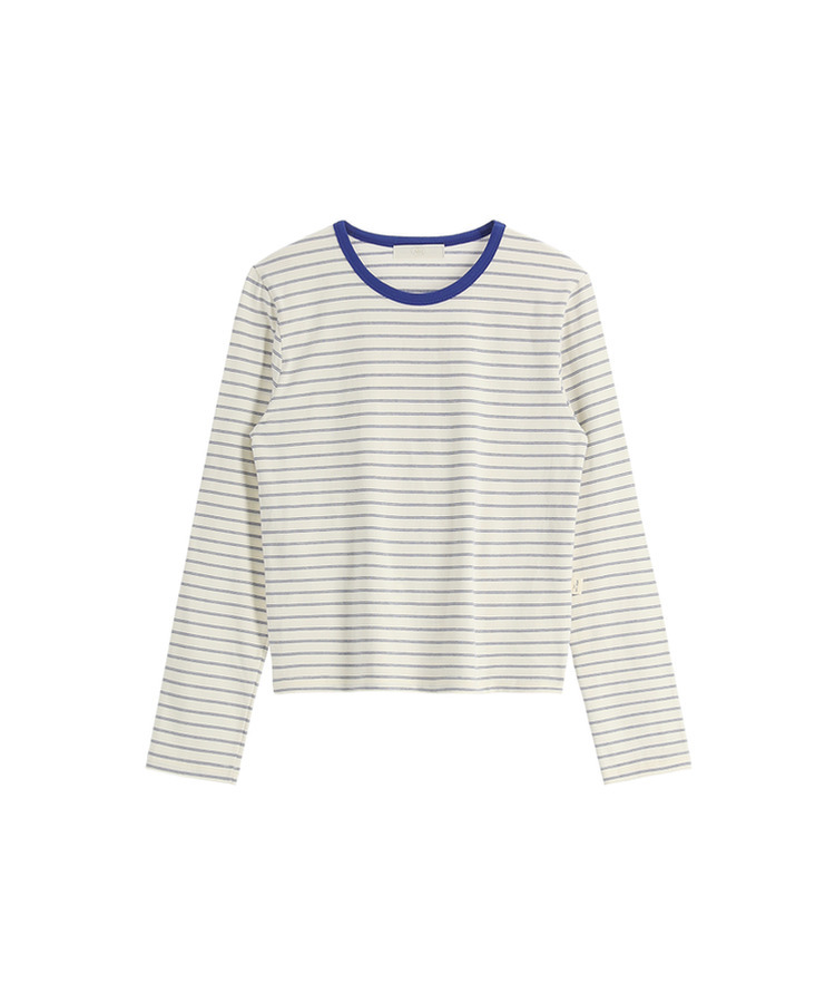 (MADE／コットン30番手／ポイントカラーティー)   Petite Note No.25 配色ストライプ 長袖Tシャツ