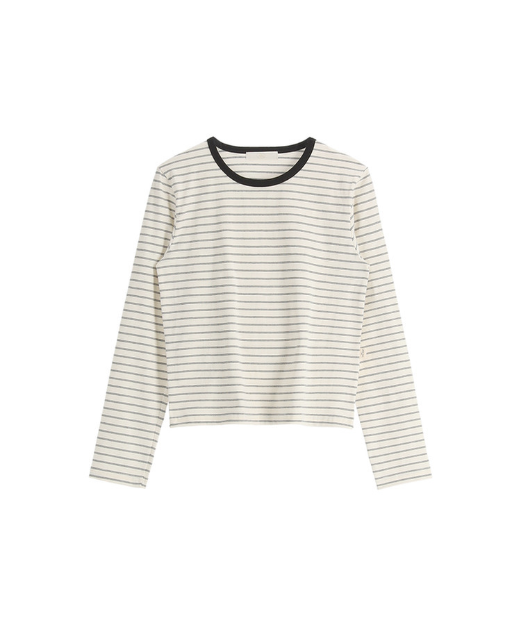 (MADE／コットン30番手／ポイントカラーティー)   Petite Note No.25 配色ストライプ 長袖Tシャツ
