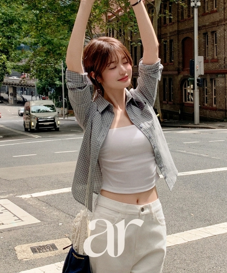 （袖ロールアップタブ／夏までずっと着用OK！／ヴィンテージムードたっぷり♥）ミニチェック タブ付き ロールアップ カラーシャツ BLUE