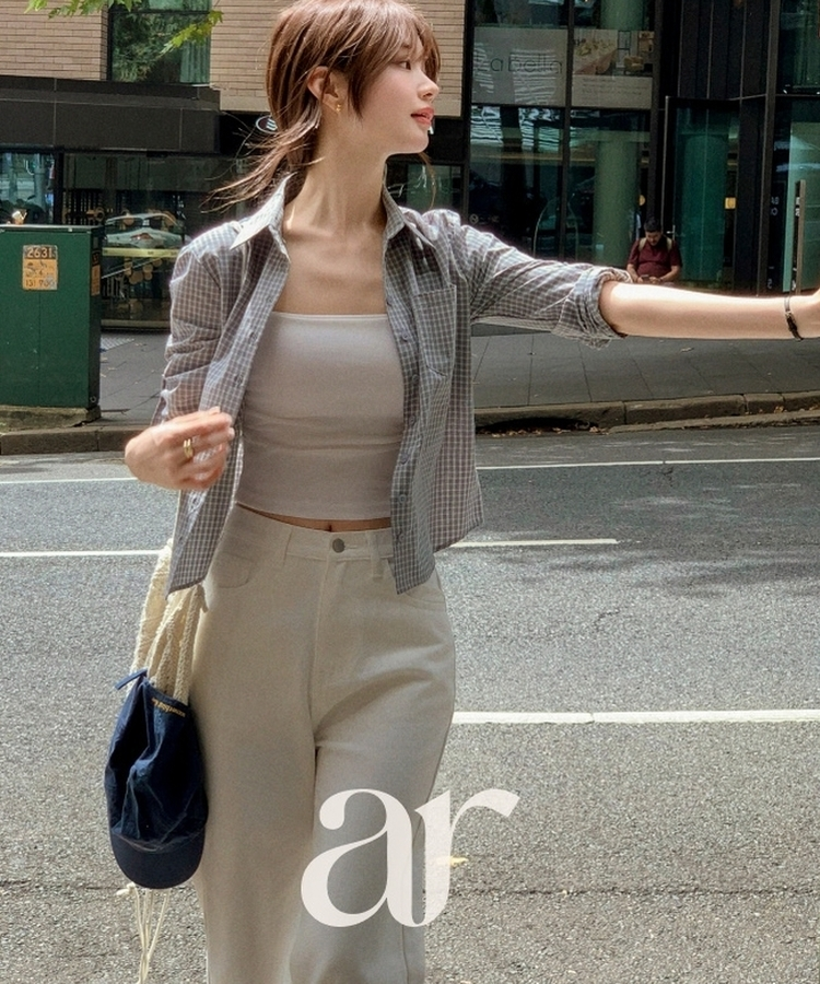 （袖ロールアップタブ／夏までずっと着用OK！／ヴィンテージムードたっぷり♥）ミニチェック タブ付き ロールアップ カラーシャツ BLUE