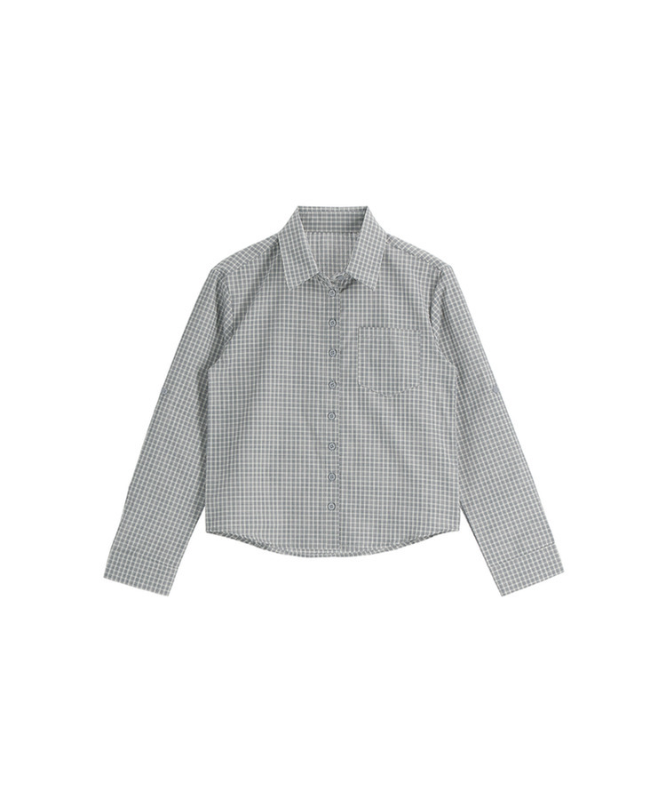 （袖ロールアップタブ／夏までずっと着用OK！／ヴィンテージムードたっぷり♥）ミニチェック タブ付き ロールアップ カラーシャツ