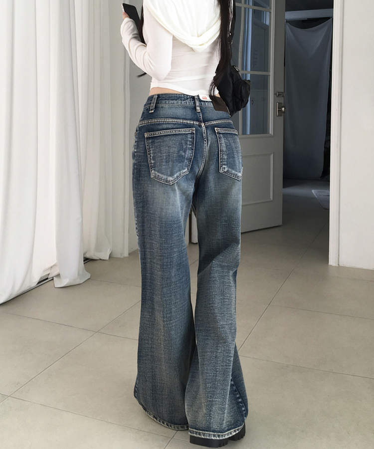 ウォッシュドローハイウエストデニム DEEP FADING BLUE