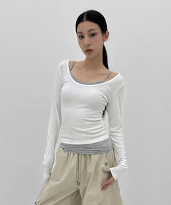 Uネックレイヤード長袖Tシャツ IVORY