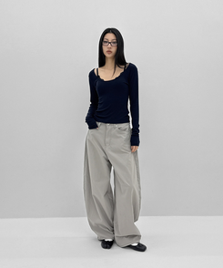 Uネックレイヤード長袖Tシャツ NAVY