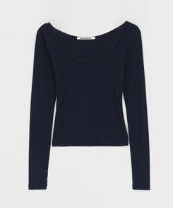 Uネックレイヤード長袖Tシャツ