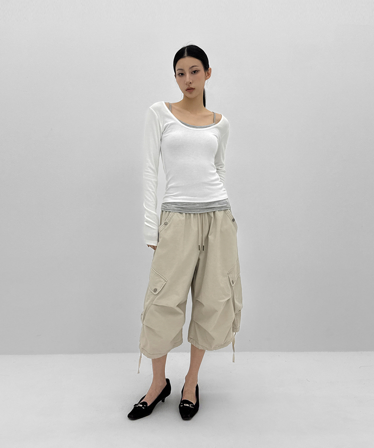 Uネックレイヤード長袖Tシャツ IVORY