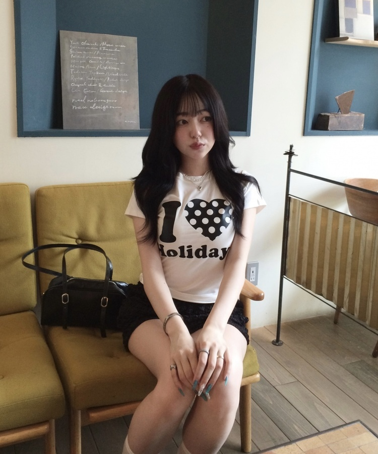 도트 프린트 반팔 티셔츠 화이트