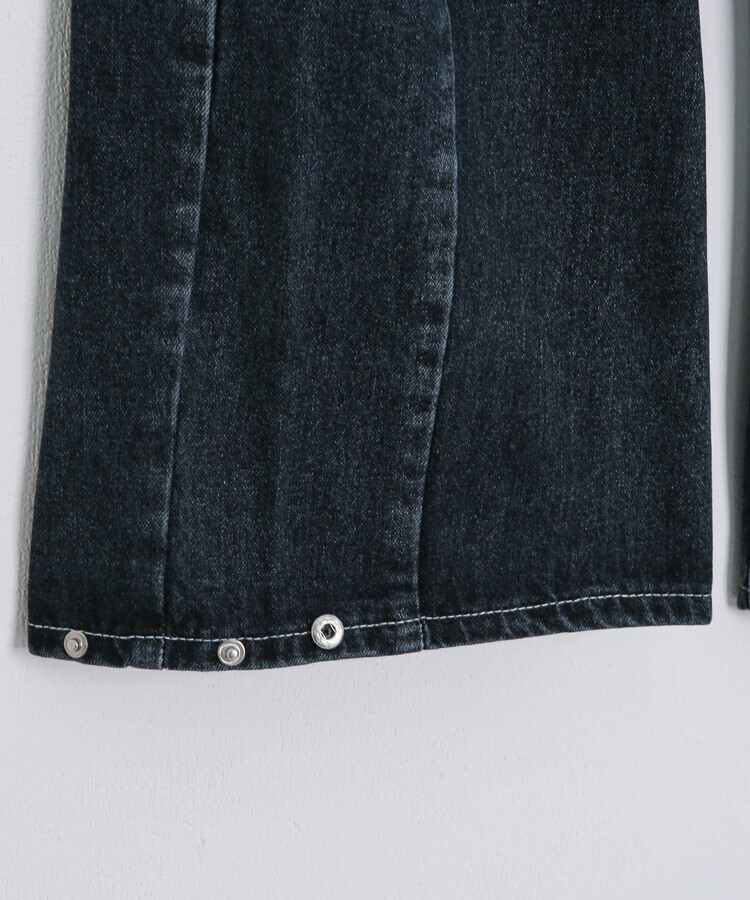 허리 비죠 핀턱 벌룬 데님 팬츠